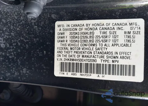 2014 Honda Cr-V Ex z USA, uszkodzony, nr VIN 2HKRM4H50EH702090